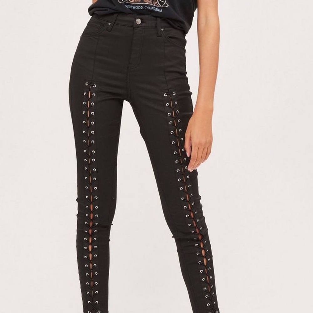 Y2K Topshop MOTO Lace Up Black Jamie Jeans